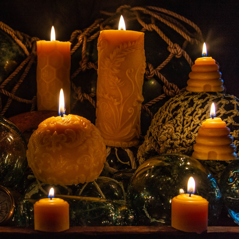 Shipwreck Honey Seattle WA Beeswax Candle Fleur De Lis Sphere Beeswax Candle Collection View