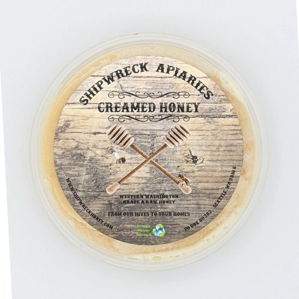 Shipwreck Honey Seattle WA - From Our Hives to Your Home. Creamed Honey 8oz top of container