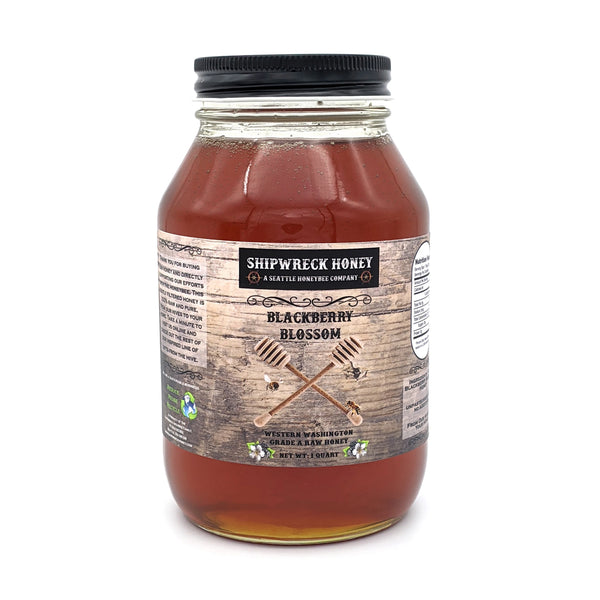 Shipwreck Honey Raw Honey 1 Quart Jars in Blackberry Blossom Honey Front Label