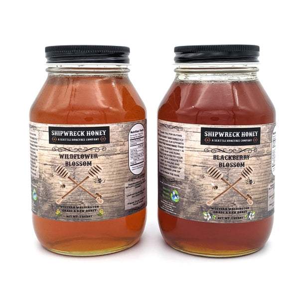 Shipwreck Honey Raw Honey 1 Quart Jars in both Blackberry Blossom Honey or Wildflower Blossom Honey Front Label
